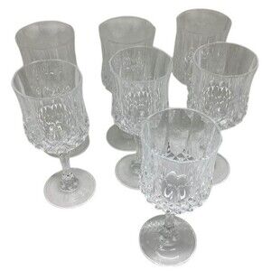 Crystal Longchamp Diamond Cut Stemware Cordial Glass Goblet Water Wine Lot 7 Vtg